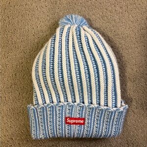 Supreme authentic blue and white knit beanie